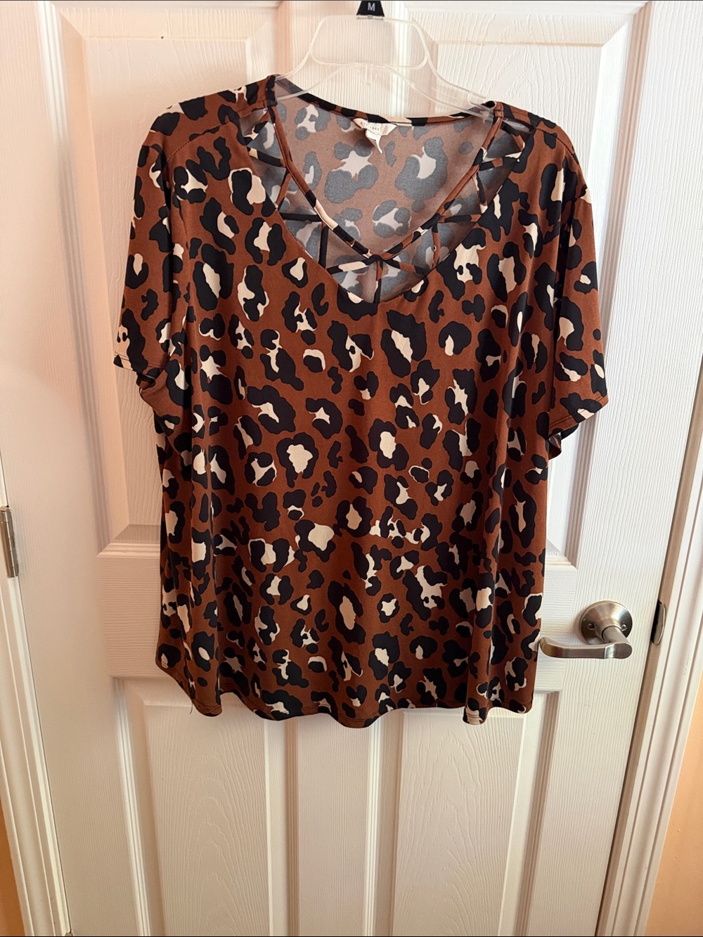 Womens Brown Leopard Print Crisscross V-Neck Tunic